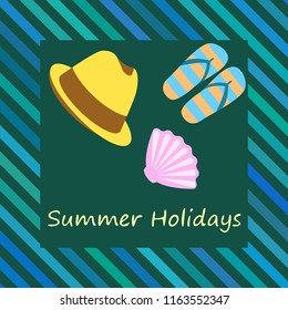 summer holiday hat flip flops seashell vector background