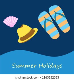summer holiday hat flip flops seashell vector background