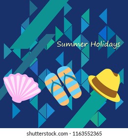 summer holiday hat flip flops seashell vector background