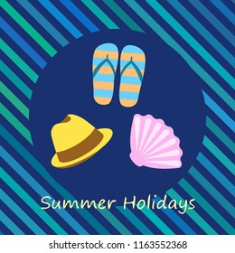 summer holiday hat flip flops seashell vector background