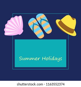 summer holiday hat flip flops seashell vector background