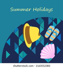 summer holiday hat flip flops seashell vector background