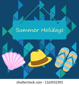 summer holiday hat flip flops seashell vector background