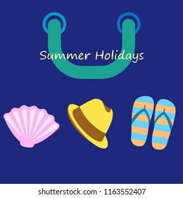 summer holiday hat flip flops seashell vector background