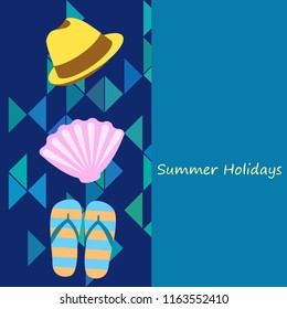 summer holiday hat flip flops seashell vector background