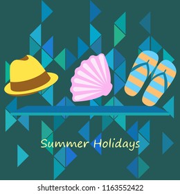 summer holiday hat flip flops seashell vector background