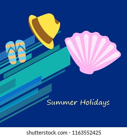 summer holiday hat flip flops seashell vector background