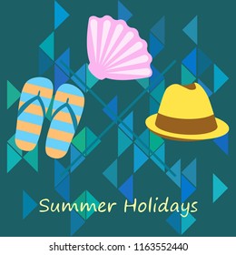 summer holiday hat flip flops seashell vector background