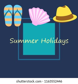 summer holiday hat flip flops seashell vector background