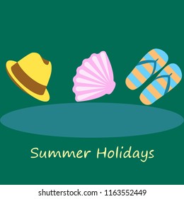 summer holiday hat flip flops seashell vector background