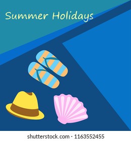 summer holiday hat flip flops seashell vector background