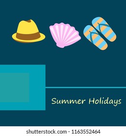 summer holiday hat flip flops seashell vector background