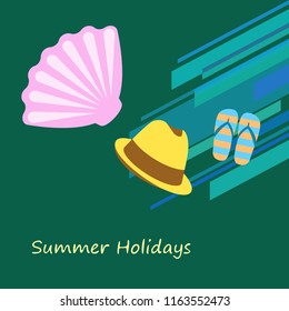 summer holiday hat flip flops seashell vector background