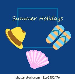 summer holiday hat flip flops seashell vector background