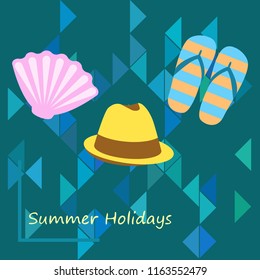 summer holiday hat flip flops seashell vector background
