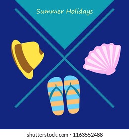 summer holiday hat flip flops seashell vector background