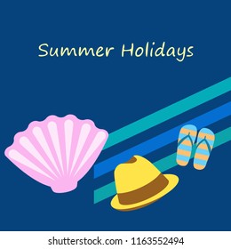 summer holiday hat flip flops seashell vector background