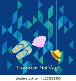 summer holiday hat flip flops seashell vector background