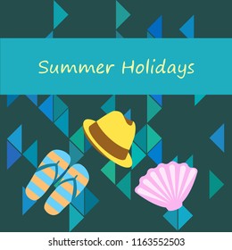 summer holiday hat flip flops seashell vector background