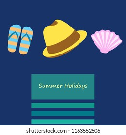 summer holiday hat flip flops seashell vector background