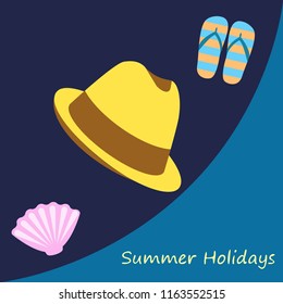 summer holiday hat flip flops seashell vector background