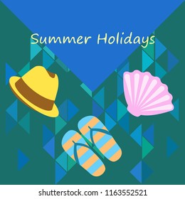 summer holiday hat flip flops seashell vector background