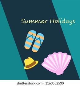 summer holiday hat flip flops seashell vector background