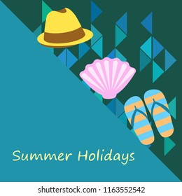 summer holiday hat flip flops seashell vector background