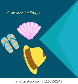 summer holiday hat flip flops seashell vector background