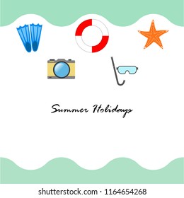 summer holiday hat flip flops seashell vector background