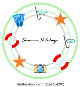 summer holiday hat flip flops seashell vector background