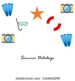 summer holiday hat flip flops seashell vector background