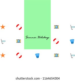 summer holiday hat flip flops seashell vector background
