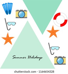 summer holiday hat flip flops seashell vector background