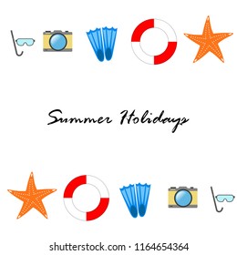 summer holiday hat flip flops seashell vector background