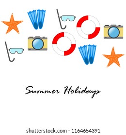 summer holiday hat flip flops seashell vector background