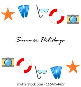summer holiday hat flip flops seashell vector background