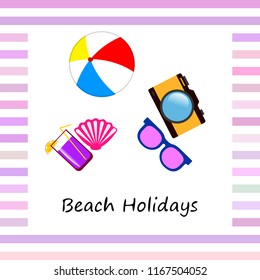 summer holiday hat flip flops seashell vector background