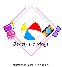 summer holiday hat flip flops seashell vector background