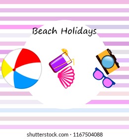 summer holiday hat flip flops seashell vector background