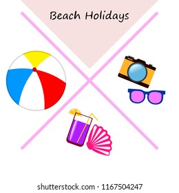 summer holiday hat flip flops seashell vector background