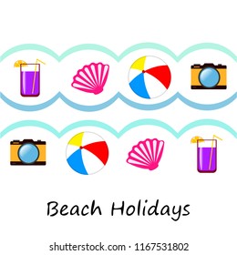 summer holiday hat flip flops seashell vector background