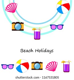 summer holiday hat flip flops seashell vector background