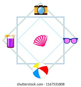 summer holiday hat flip flops seashell vector background