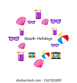 summer holiday hat flip flops seashell vector background