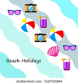 summer holiday hat flip flops seashell vector background