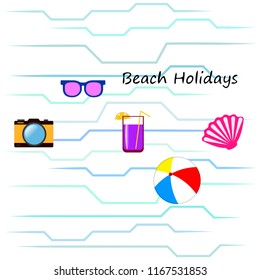 summer holiday hat flip flops seashell vector background