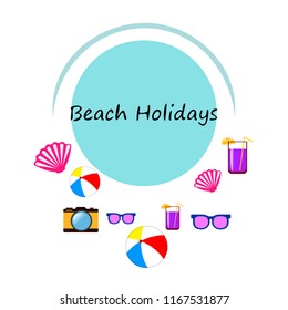 summer holiday hat flip flops seashell vector background