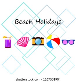 summer holiday hat flip flops seashell vector background
