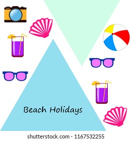 summer holiday hat flip flops seashell vector background
